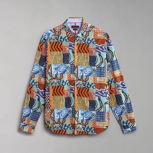 Napapijri Courma Patchwork Geographic Long Sleeve Button‎ Down Shirt XL Slim Fit
